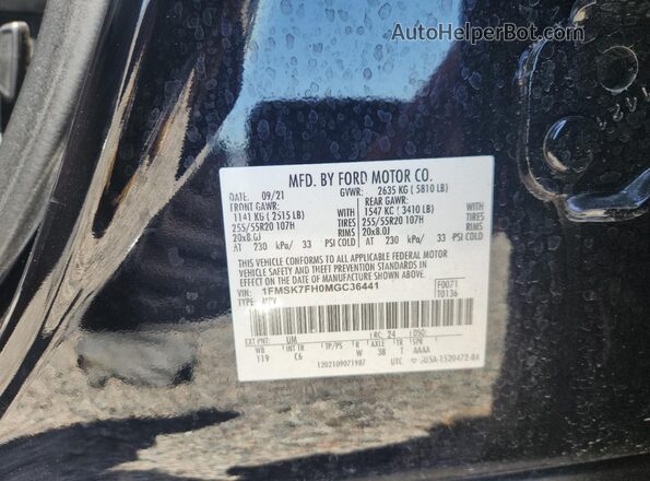 1FMSK7FH0MGC36441 2021 FORD EXPLORER Black Вид наклейки з VIN-кодом