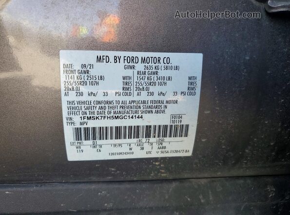 1FMSK7FH5MGC14144 2021 FORD EXPLORER Gray VIN կոդի պիտակի տեսք