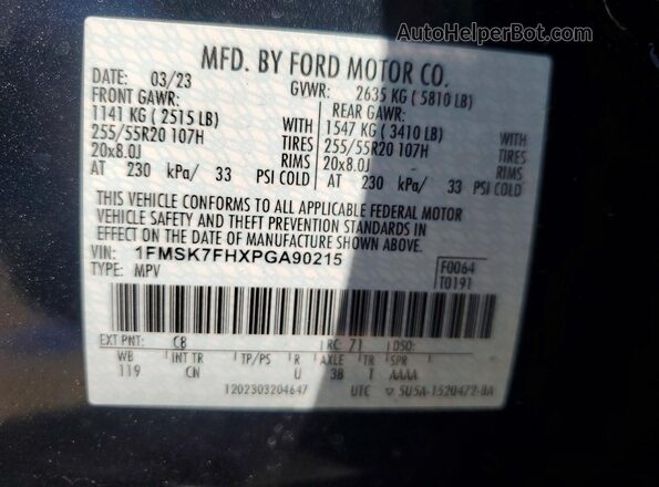 1FMSK7FHXPGA90215 2023 FORD EXPLORER Charcoal Widok naklejki z numerem VIN