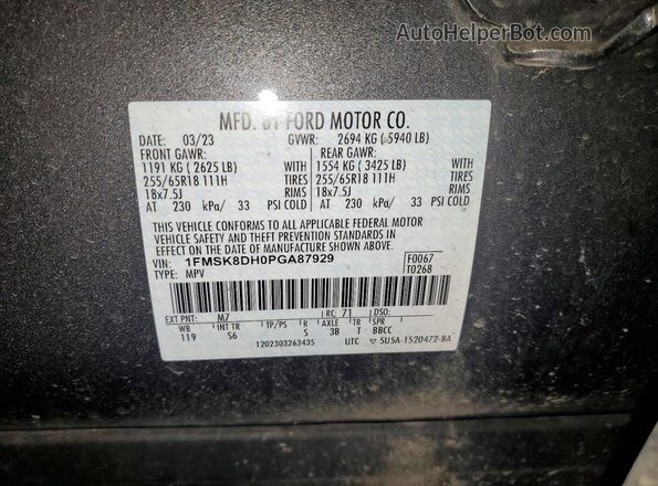 1FMSK8DH0PGA87929 2023 FORD EXPLORER Серый Вид наклейки с VIN-кодом