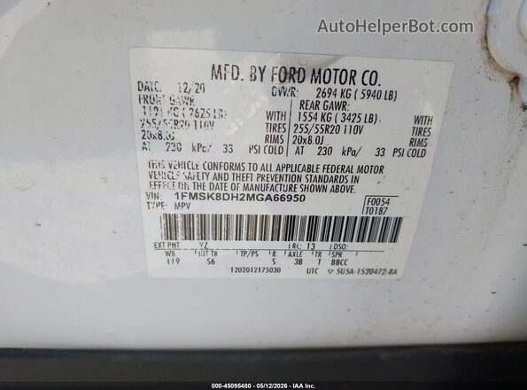1FMSK8DH2MGA66950 2021 FORD EXPLORER White Widok komory silnika