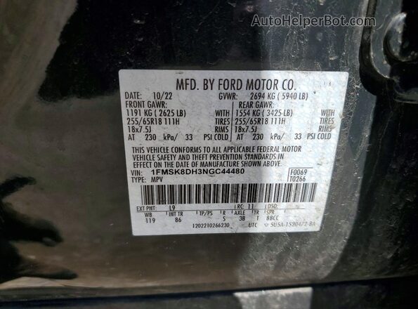 1FMSK8DH3NGC44480 2022 FORD EXPLORER Green VIN sticker view