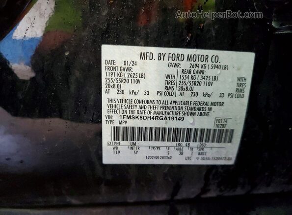 1FMSK8DH4RGA19149 2024 FORD EXPLORER Черный Вид наклейки с VIN-кодом