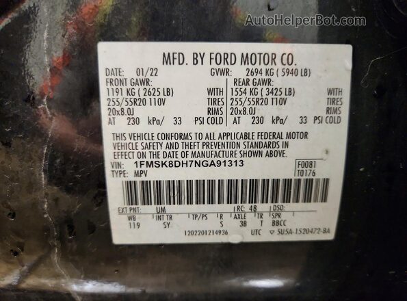 1FMSK8DH7NGA91313 2022 FORD EXPLORER Черный Панорамный вид салона 360°