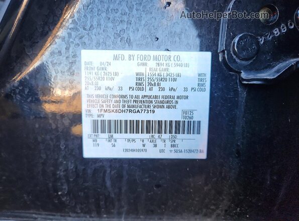 1FMSK8DH7RGA77319 2024 FORD FORD EXPLORER Black Widok naklejki z numerem VIN