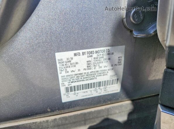 1FMSK8DH8LGC88875 2020 FORD EXPLORER Silver Widok naklejki z numerem VIN