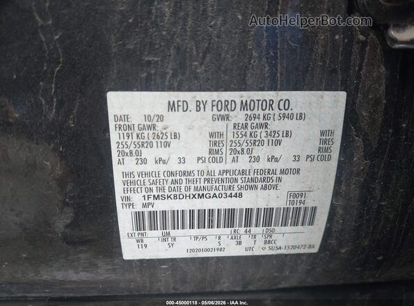 1FMSK8DHXMGA03448 2021 FORD FORD EXPLORER Черный Вид подкапотного пространства