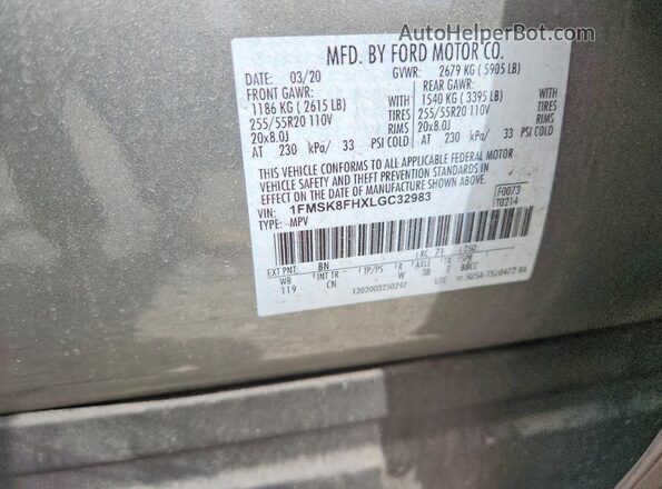 1FMSK8FHXLGC32983 2020 FORD EXPLORER Green Widok komory silnika