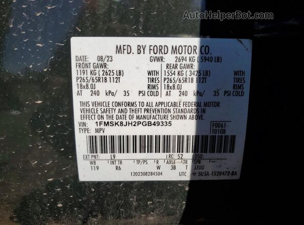 1FMSK8JH2PGB49335 2023 FORD EXPLORER Зеленый Вид подкапотного пространства