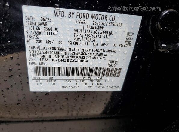 1FMUK7DH2SGC38894 2025 FORD EXPLORER Black VIN კოდის სტიკერის ხედი