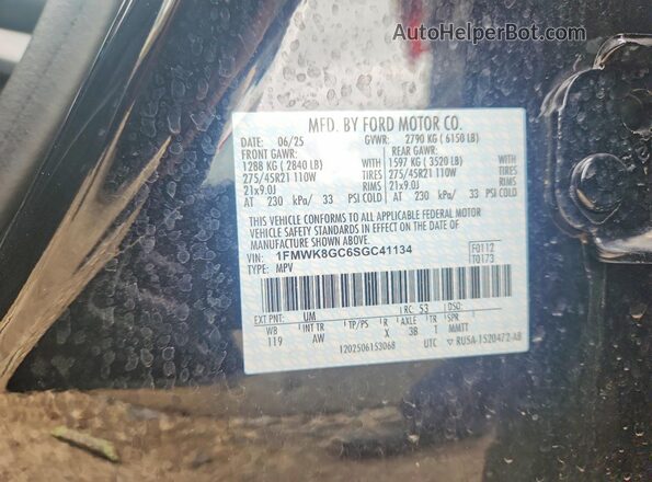 1FMWK8GC6SGC41134 2025 FORD EXPLORER Black VIN კოდის სტიკერის ხედი