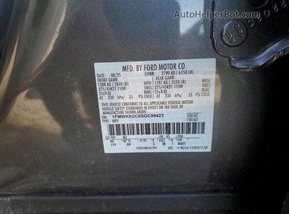 1FMWK8GC6SGC99423 2025 FORD EXPLORER Gray VIN კოდის სტიკერის ხედი