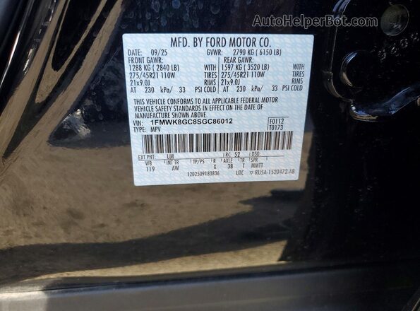 1FMWK8GC8SGC86012 2025 FORD EXPLORER Black Vista de la etiqueta del VIN