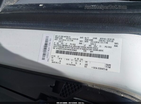 1FMZK1ZM1HKB35982 2017 FORD TRANSIT-150 White Widok komory silnika