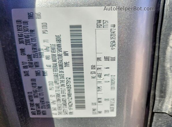 1FMZK1ZM8HKB57512 2017 FORD TRANSIT Silver Widok naklejki z numerem VIN