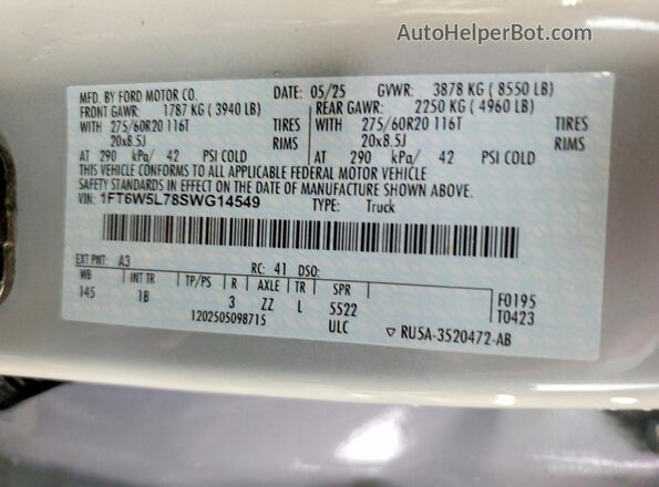 1FT6W5L78SWG14549 2025 FORD F150 Gray Vista del compartimento del motor