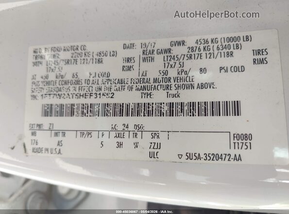 1FT7W2AT5HEF31582 2017 FORD F-250 Белый Вид подкапотного пространства