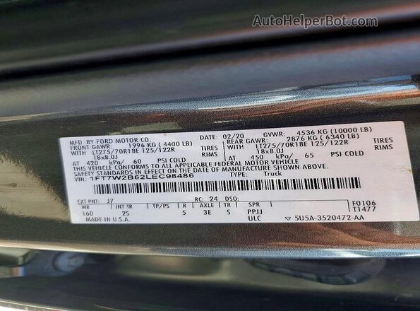 1FT7W2B62LEC98486 2020 FORD F250 Серый Вид подкапотного пространства
