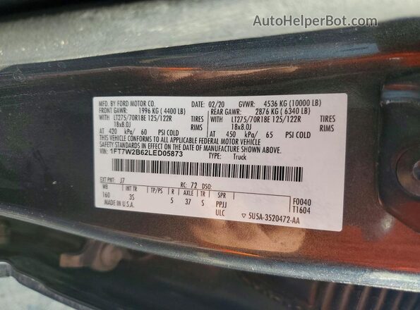 1FT7W2B62LED05873 2020 FORD F250 Gray Вид підкапотного простору