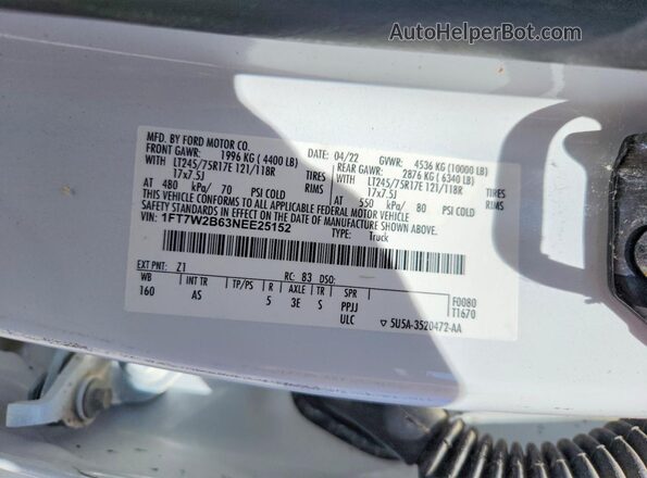 1FT7W2B63NEE25152 2022 FORD F250 White ძრავის განყოფილების ხედი