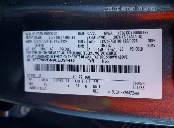 1FT7W2BN0LED94415 2020 FORD F250 Серый Вид подкапотного пространства