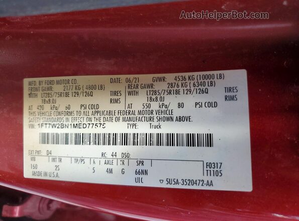 1FT7W2BN1MED77575 2021 FORD F250 Red Widok komory silnika