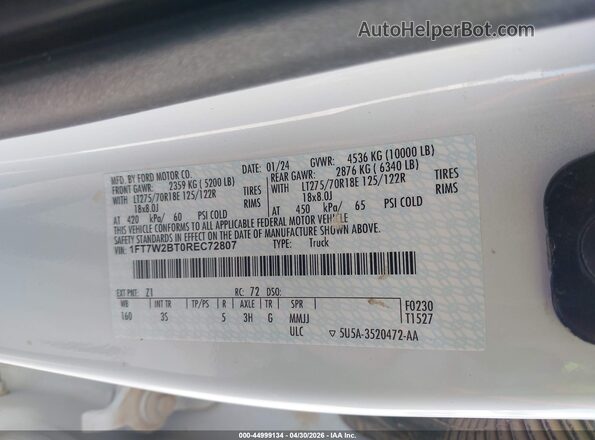 1FT7W2BT0REC72807 2024 FORD F-250 Белый Вид подкапотного пространства