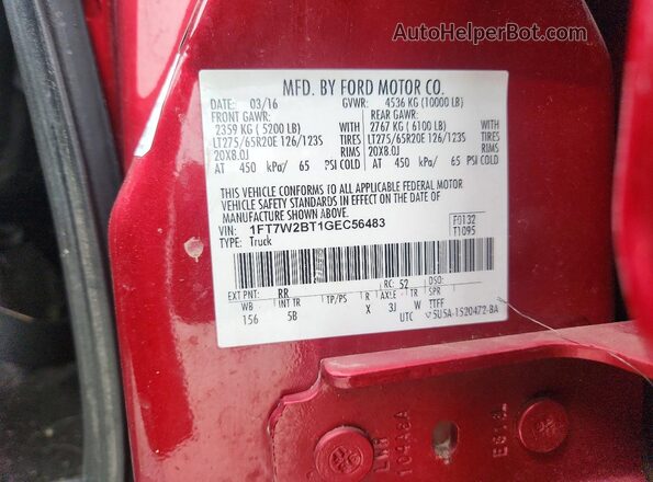 1FT7W2BT1GEC56483 2016 FORD F250 Темно-бордовый Вид подкапотного пространства