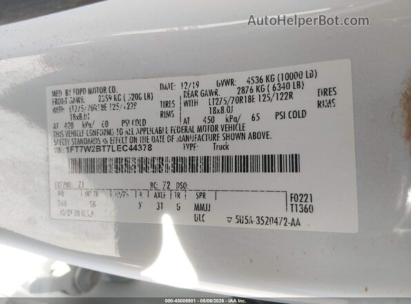 1FT7W2BT7LEC44378 2020 FORD F-250 Белый Вид подкапотного пространства