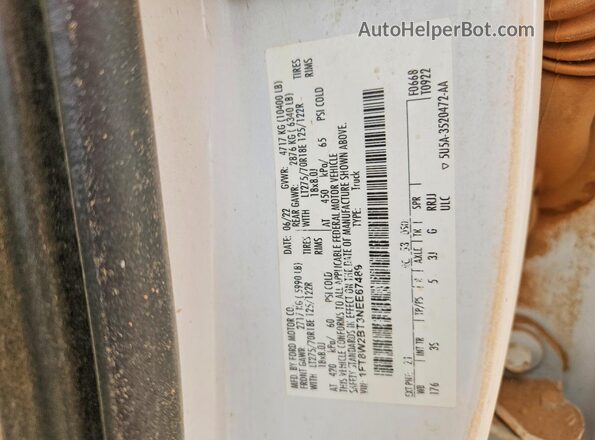 1FT8W2BT3NEE67489 2022 FORD F250 Белый Вид подкапотного пространства
