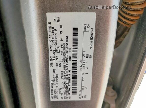 1FT8W2BT6NEF34196 2022 FORD F250 Silver VIN sticker view