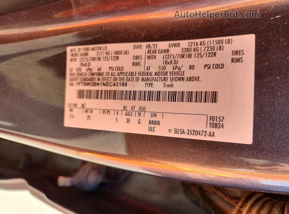 1FT8W3BN1NEC43189 2022 FORD F350 Gray Vista del compartimento del motor
