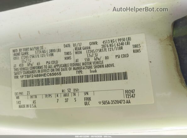 1FTBF2A69HEC65665 2017 FORD F-250 White Widok komory silnika