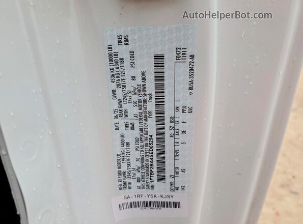 1FTBF2BA4SED65294 2025 FORD F250 Белый Вид наклейки с VIN-кодом