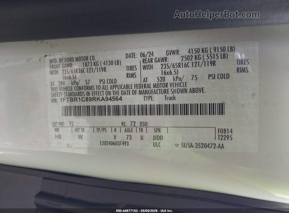 1FTBR1C89RKA94564 2024 FORD TRANSIT-250 Белый Вид подкапотного пространства