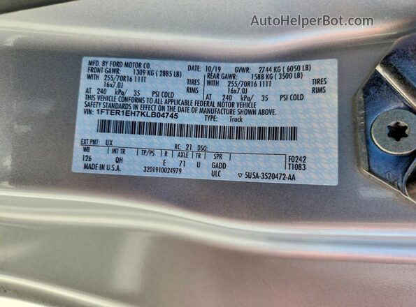 1FTER1EH7KLB04745 2019 FORD RANGER Silver Engine compartment view