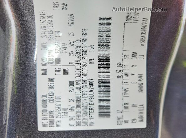 1FTER1EH9LLA24607 2020 FORD RANGER Серый Вид подкапотного пространства