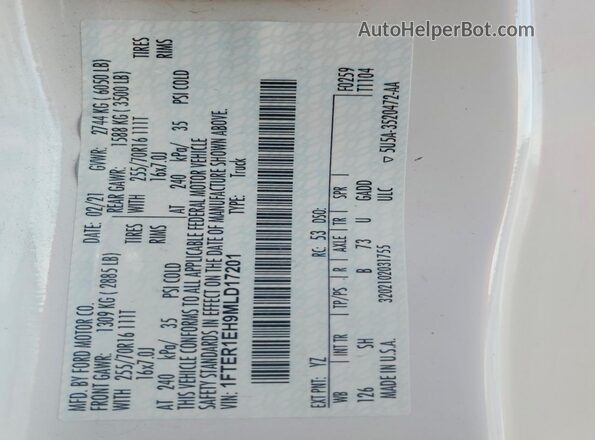 1FTER1EH9MLD17201 2021 FORD RANGER Белый Вид подкапотного пространства
