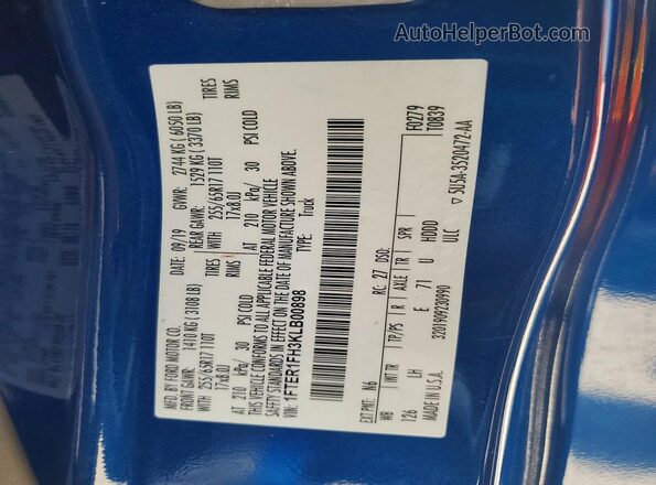 1FTER1FH3KLB00898 2019 FORD RANGER Blue Вид підкапотного простору
