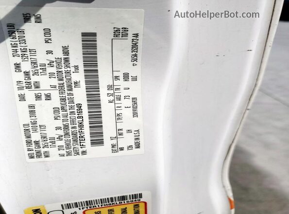 1FTER1FH8KLB16949 2019 FORD RANGER White Engine compartment view