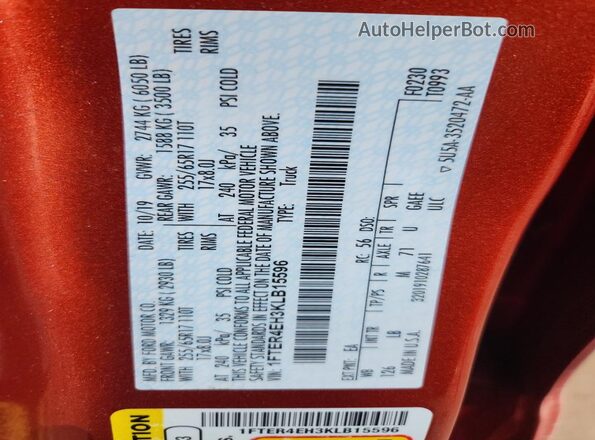 1FTER4EH3KLB15596 2019 FORD RANGER Red Engine compartment view