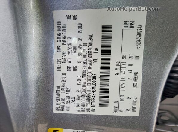 1FTER4EH3MLD36067 2021 FORD RANGER Silver Widok naklejki z numerem VIN