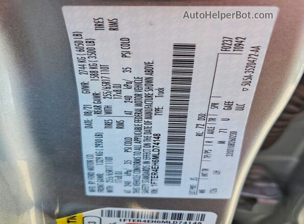 1FTER4EH6MLD74148 2021 FORD RANGER Серебряный Вид подкапотного пространства