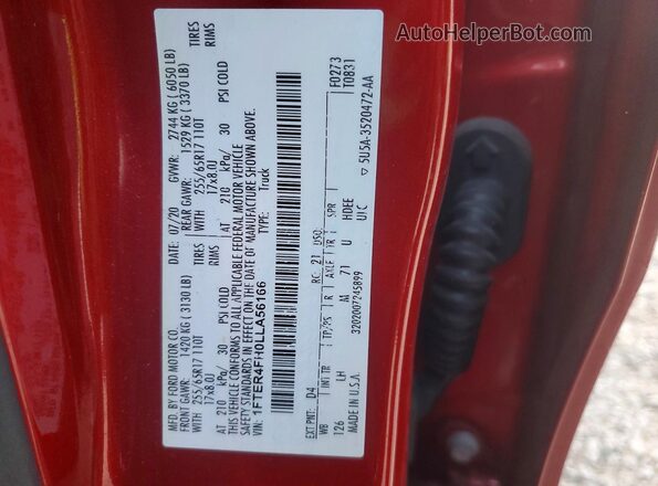 1FTER4FH0LLA56166 2020 FORD RANGER Burgundy Vista del compartimento del motor