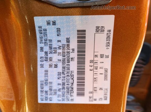 1FTER4FH4LLA35711 2020 FORD RANGER Orange Widok komory silnika