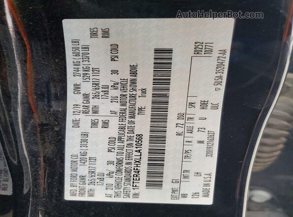 1FTER4FHXLLA10568 2020 FORD RANGER Black VIN კოდის სტიკერის ხედი