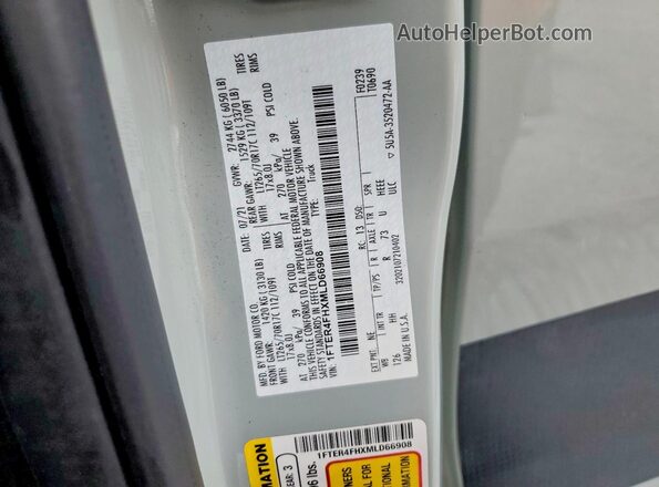 1FTER4FHXMLD66908 2021 FORD RANGER Gray Vista de la etiqueta del VIN