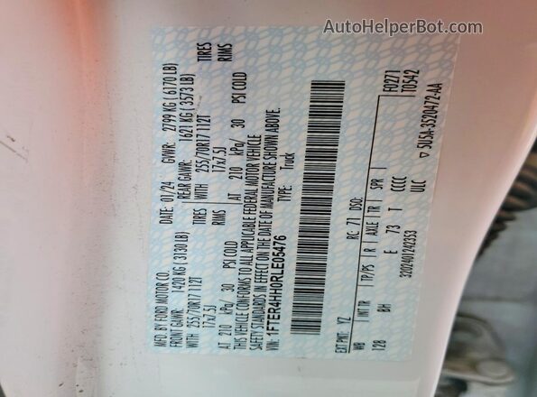 1FTER4HH0RLE05476 2024 FORD RANGER White Widok komory silnika