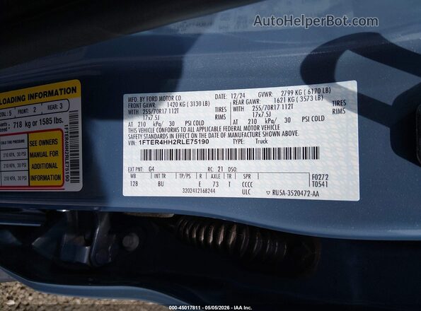 1FTER4HH2RLE75190 2024 FORD RANG Blue Շարժիչի բաժամունքի տեսք