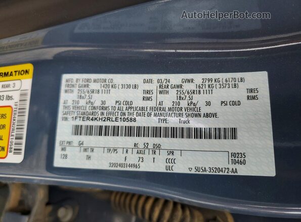 1FTER4KH2RLE10588 2024 FORD RANG Бирюзовый Вид наклейки с VIN-кодом